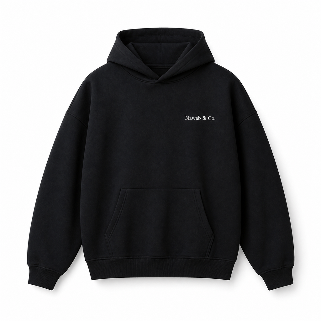 Monolith Hoodie — 560 GSM detail, Nawab & Co.