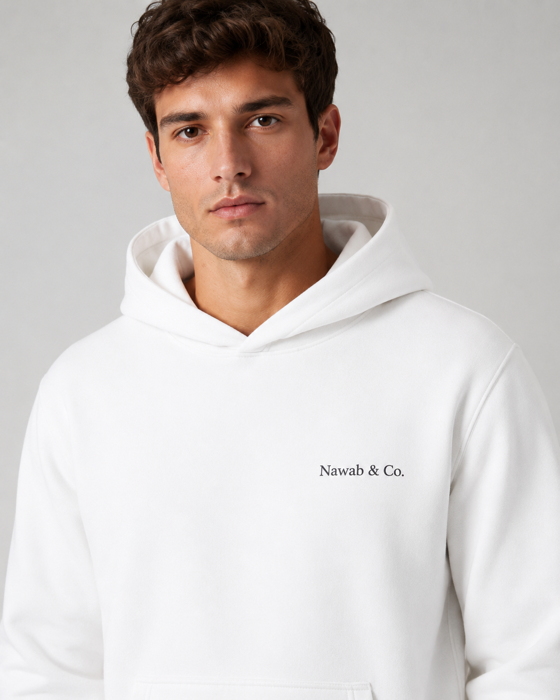 Eclipse Hoodie — Ivory White lifestyle shot, Nawab & Co.