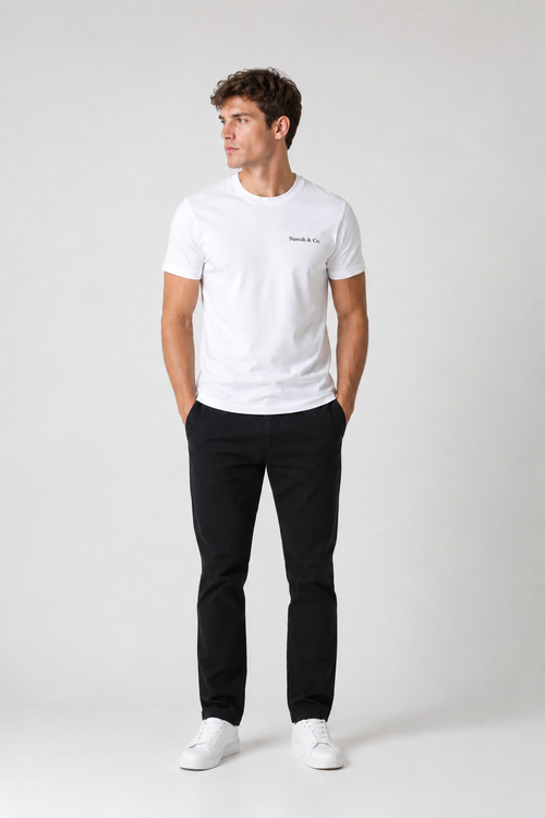 Phantom Tee — detail shot, embroidered Nawab & Co. logo